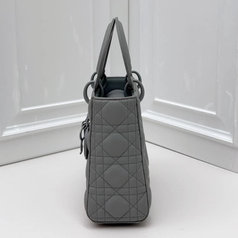 Dior Lady Dior Gray Crossbody Top Handle Excellent