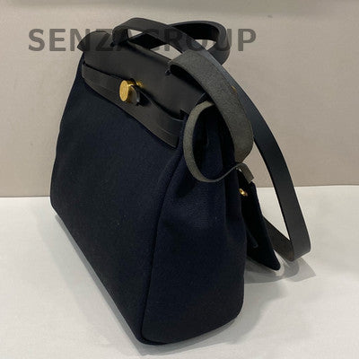 Hermès Herbag 31 Black Canvas & Leather Shoulder Bag Gold Hardware Unisex
