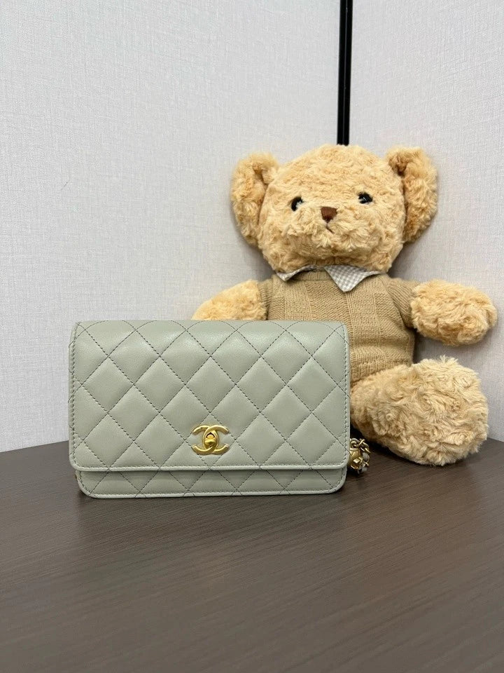 CHANEL Pearl Gray Lambskin WOC Crossbody Bag For Women