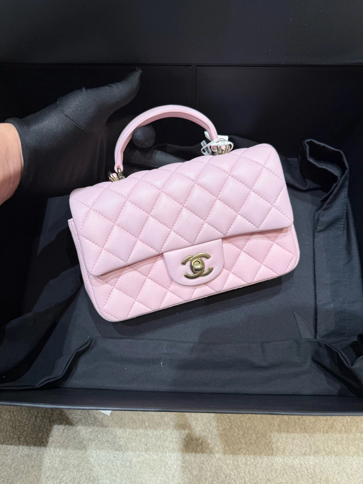 CHANEL New Sakura Pink Large Mini Top Handle Bag For Women