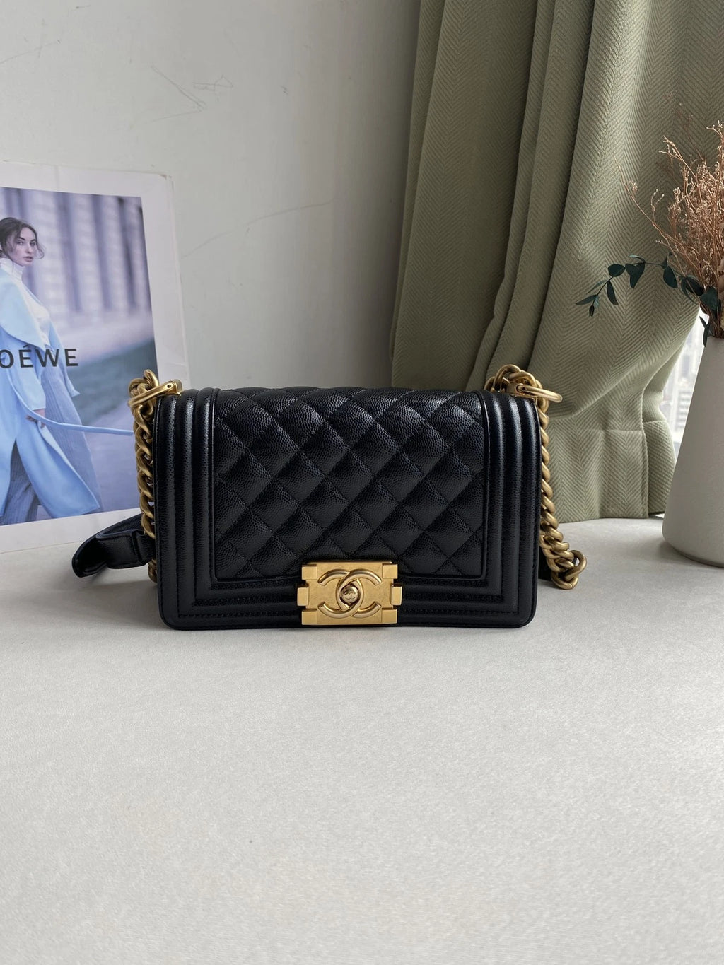 CHANEL Black Gold Leather Small LeBoy Shoulder Bag For Women