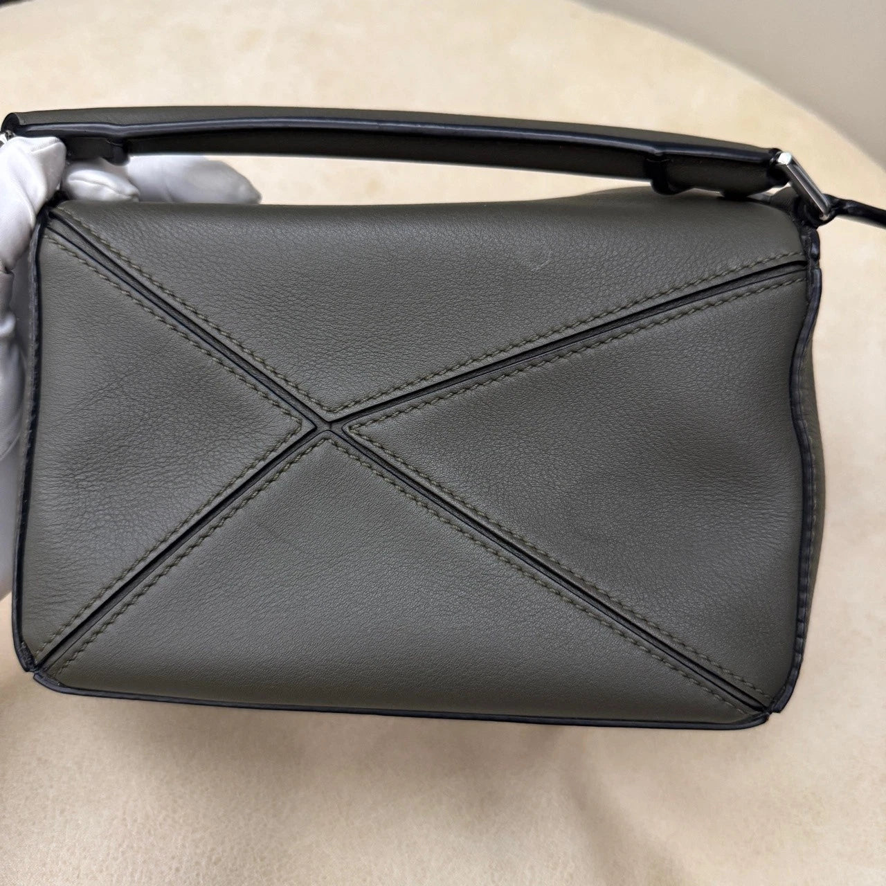 LOEWE Calfskin Puzzle Mini Green Crossbody Bag For Women