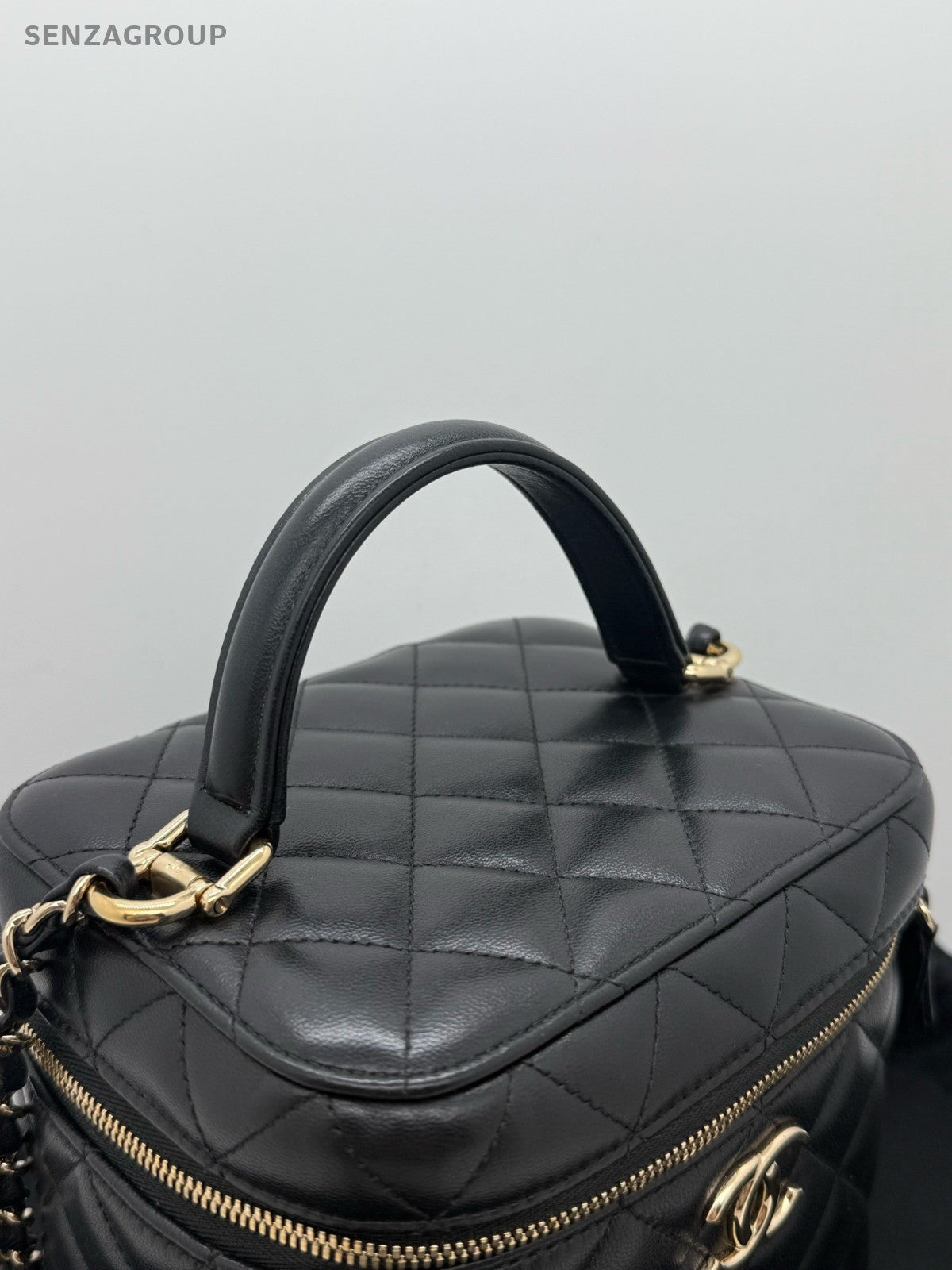 CHANEL Diamond Box Top Handle Lambskin Chain Shoulder Handbag Black Gold Women