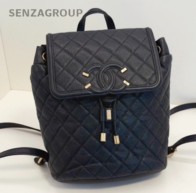 Chanel Vanity Case Calfskin PM Backpack Black Gold Used Women Classic Diamond