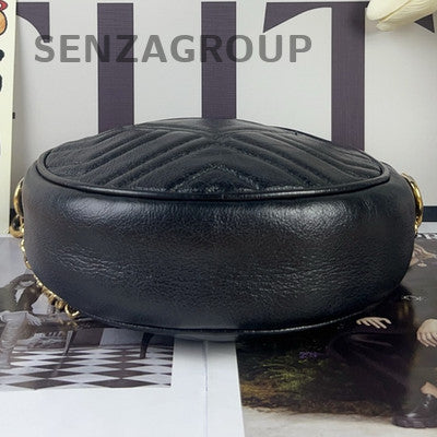 Gucci Marmont Round Bag Black Gold Chain Shoulder Crossbody Classic Women
