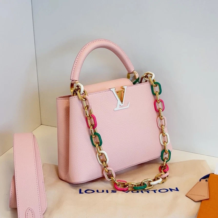 Louis Vuitton Capucines BB Calfskin Colored Chain Top Handle Crossbody Women