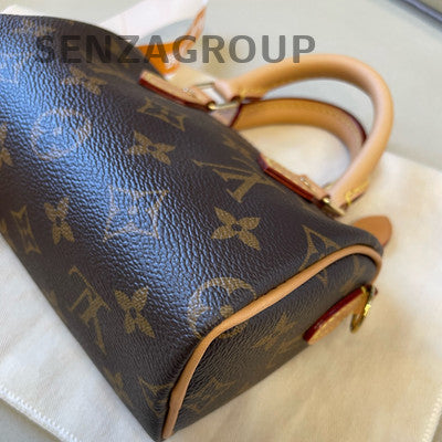 Louis Vuitton Speedy Nano Monogram Crossbody Bag Gold Brown Women Classic