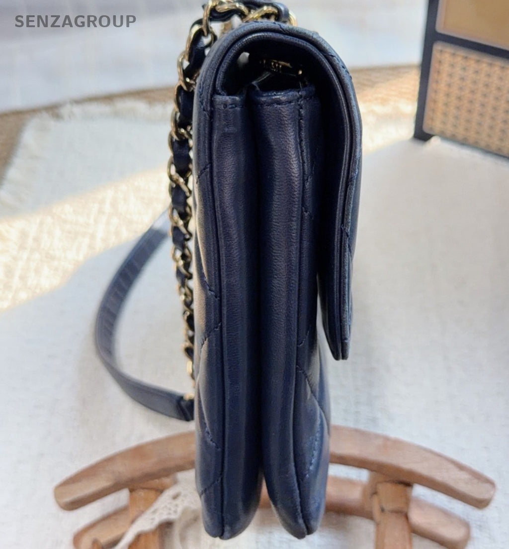 Chanel Trendy CC Chain Shoulder Bag Blue Gold Women Classic Diamond