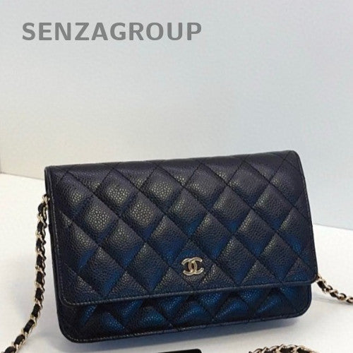 Chanel WOC Chain Shoulder Bag Crossbody Black Gold Used Women Classic Diamond