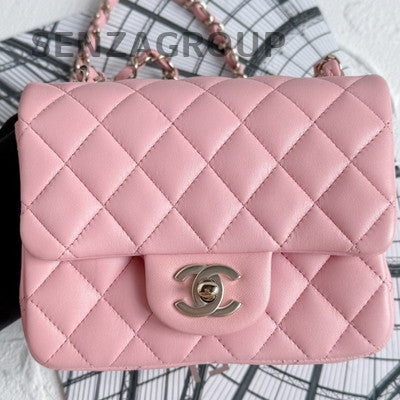 Chanel Square Mini Flap Bag Pink Quilted Chain Shoulder Crossbody