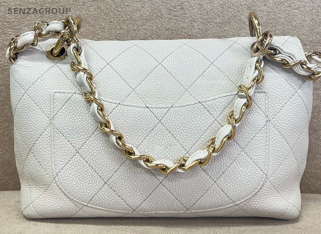 Chanel Classic Flap Chain Shoulder Bag Crossbody White Gold Women Designer