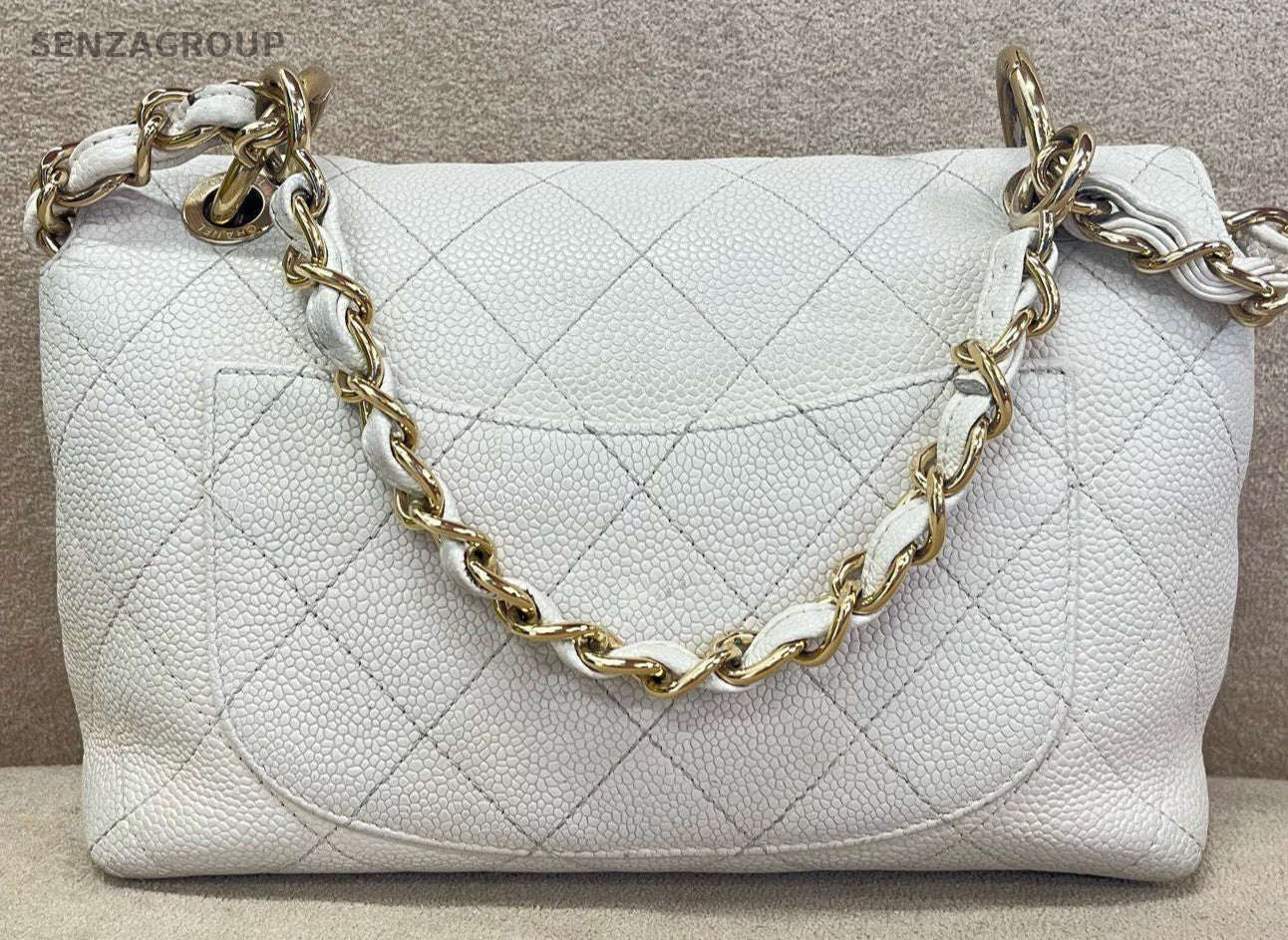 Chanel Classic Flap Chain Shoulder Bag Crossbody White Gold Women Designer
