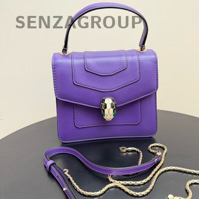 Bvlgari Serpenti Shoulder Bag Purple Silver Chain Classic Women's