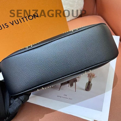 Louis Vuitton Black Leather Zipper Shoulder Crossbody Bag Gold Hardware