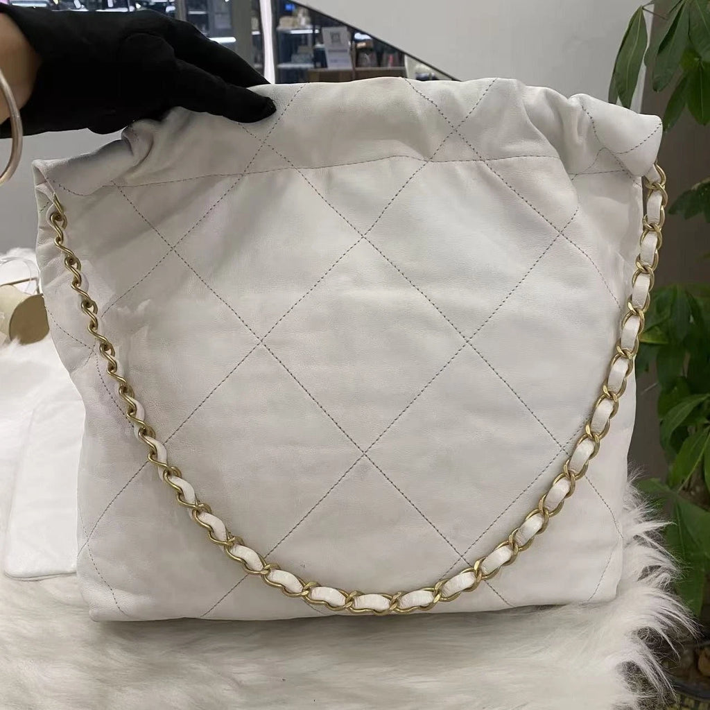 Chanel 22 Bag Small Calfskin Chain Shoulder Crossbody Bag White Gold