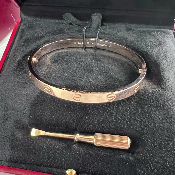 Excellent Cartier Love Classic 6.1mm Bracelet Rose Gold Double Screw Size18