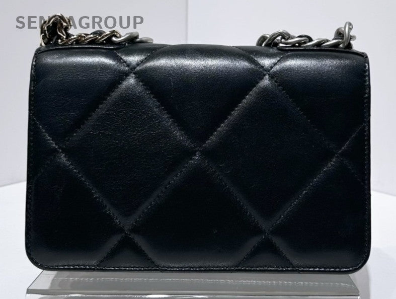 Chanel 19 WOC Lambskin Shoulder Bag Crossbody Black Silver Women Classic Vintage
