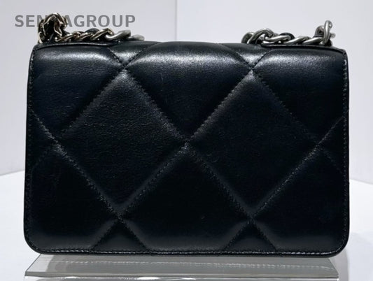 Chanel 19 WOC Lambskin Shoulder Bag Crossbody Black Silver Women Classic Vintage