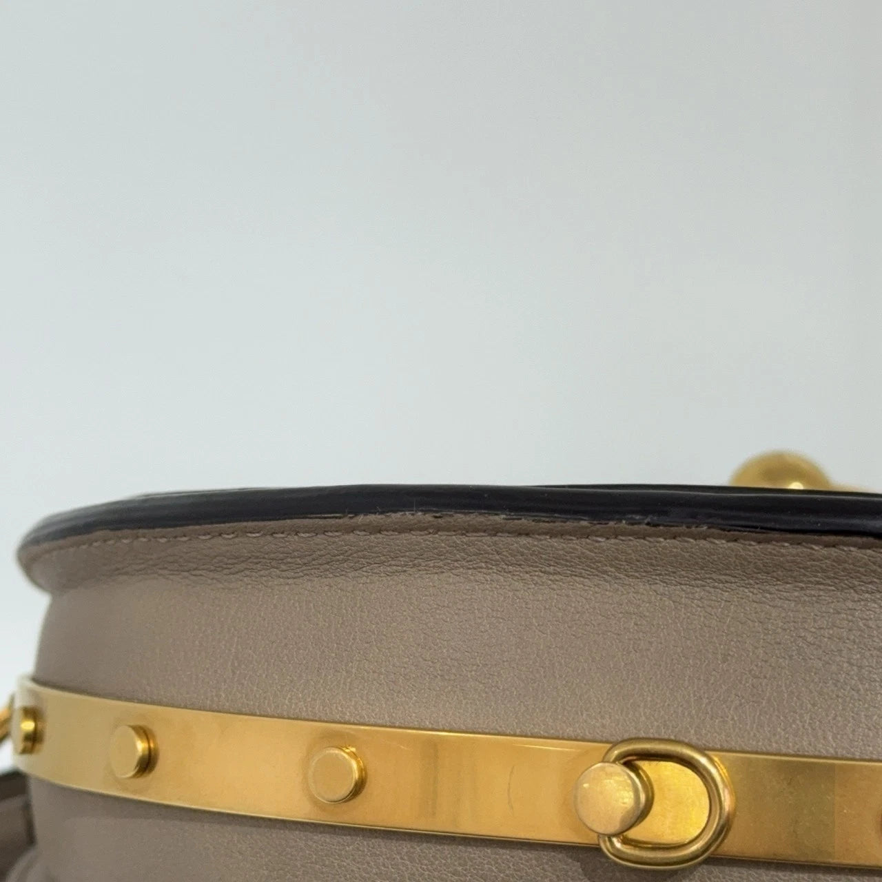 Chloe Grey Calfskin Rivet Crescent Shoulder Crossbody Handbag Women