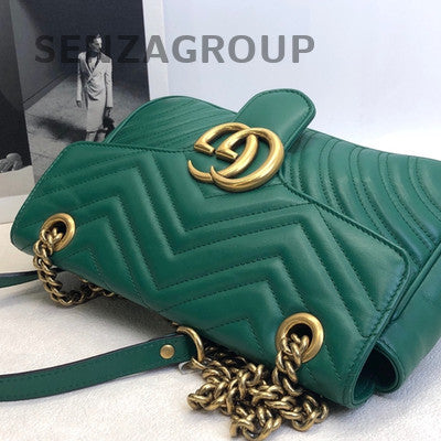 Gucci GG Marmont Green Gold Leather Chain Shoulder Crossbody Bag