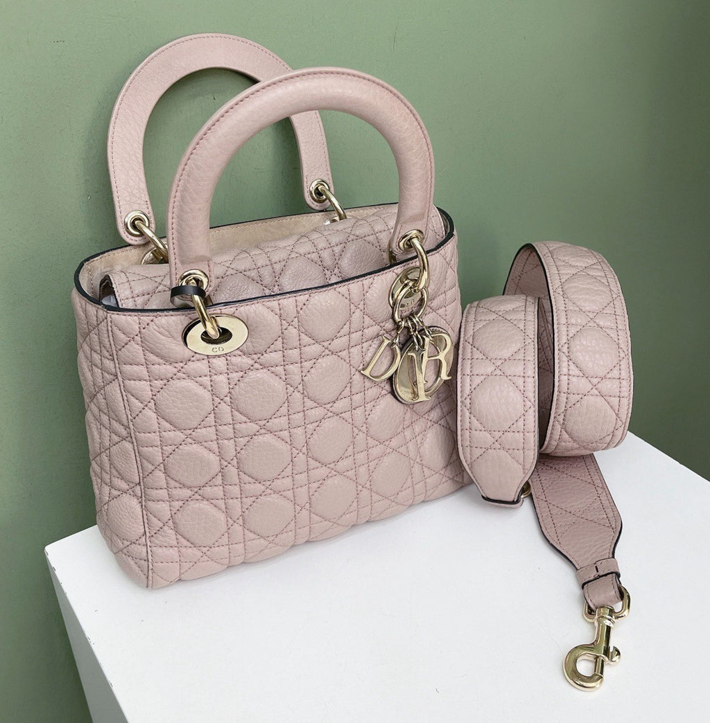Christian Dior Lady Dior Cannage Top Handle Crossbody Pink Gold Women Classic