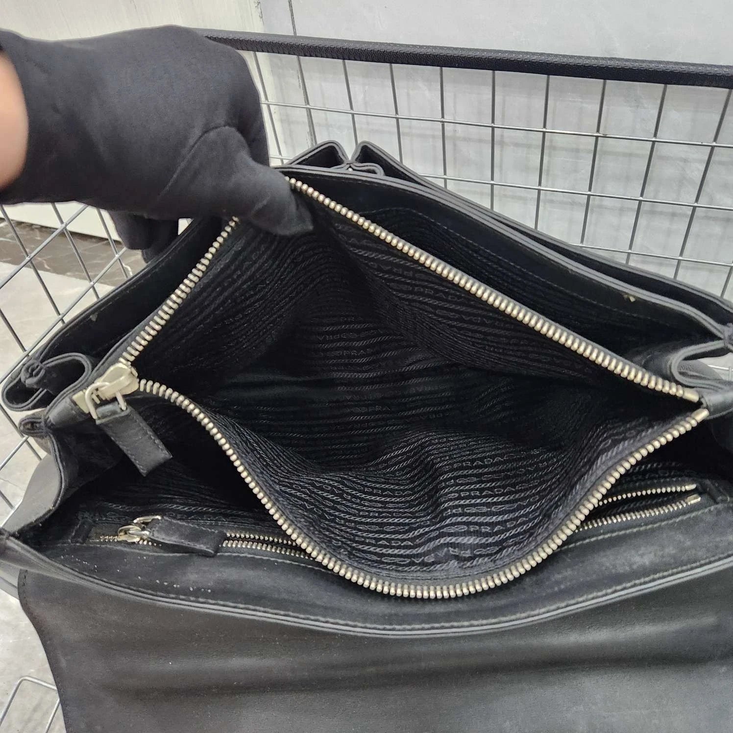 Prada Black Silver Flap Handbag Laptop Briefcase For Women