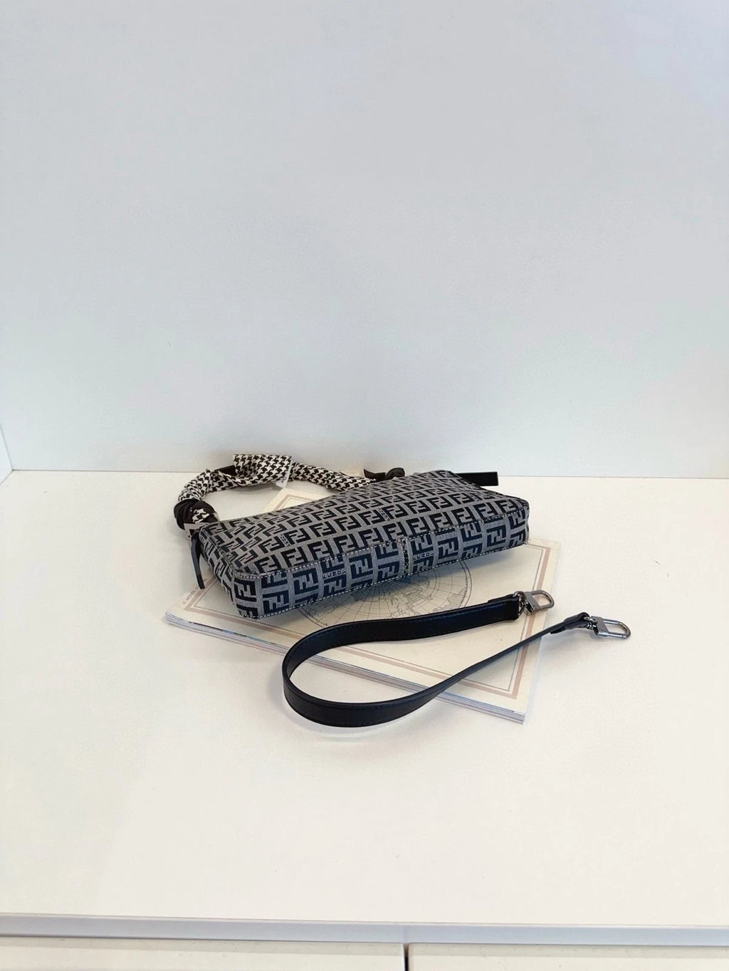 Fendi Blue Canvas Mini Baguette Handbag For Women