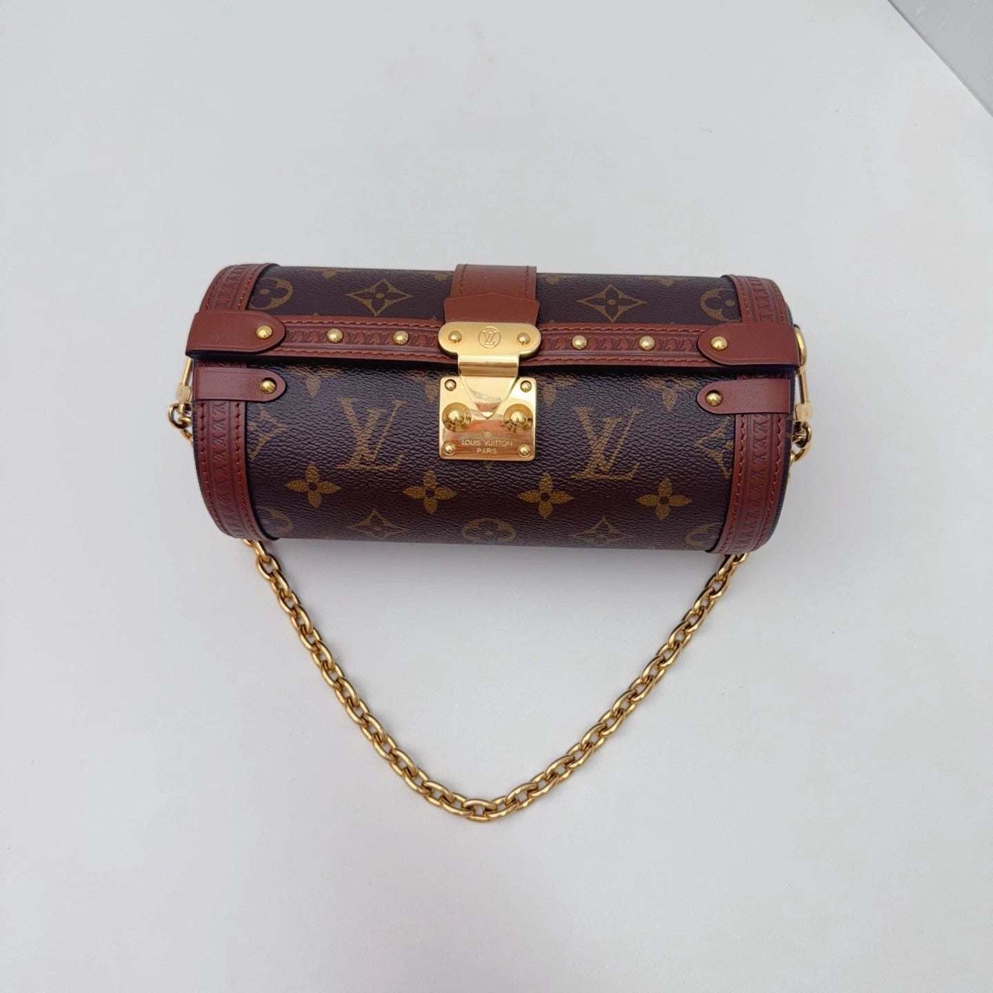 Louis Vuitton Papillon Trunk Chain Shoulder Crossbody Bag Brown Women