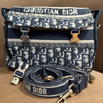 Dior Camp Oblique 2Way Shoulder Crossbody Bag Blue Gold Women