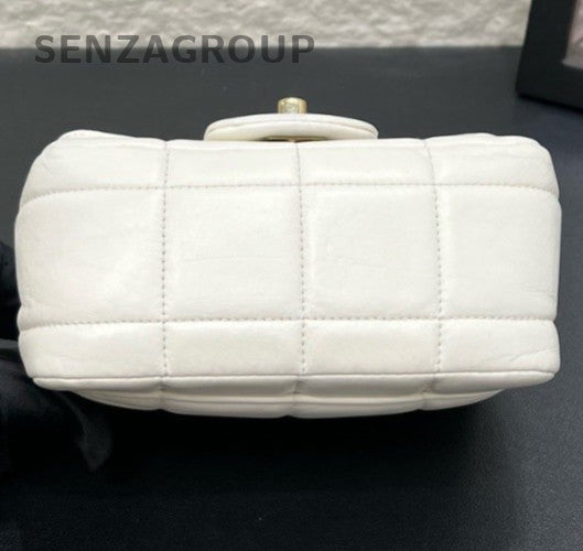 Chanel Diamond Chain Shoulder Bag Crossbody White Gold Women Classic