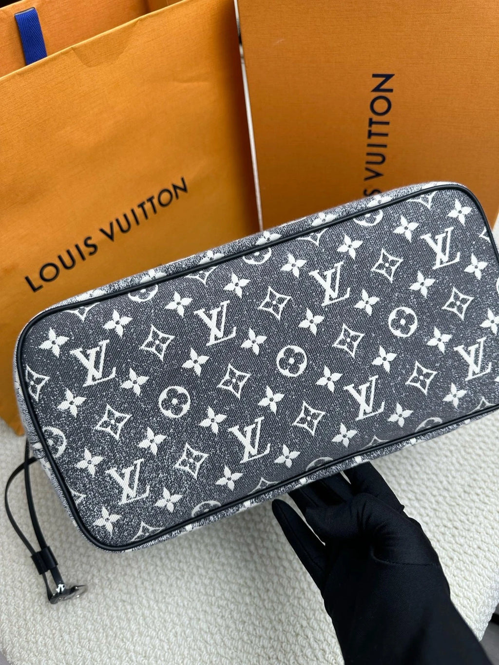 Louis Vuitton Neverfull Denim Black White Tote Bag Excellent