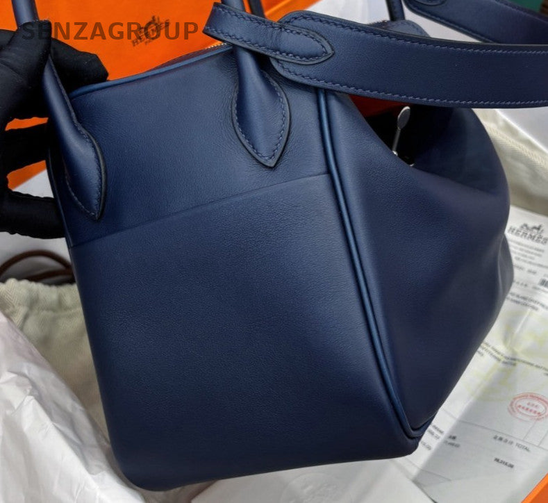 Hermes Lindy26 Swift Leather Top Handle Bag Shoulder Bag Navy Silver Used Women