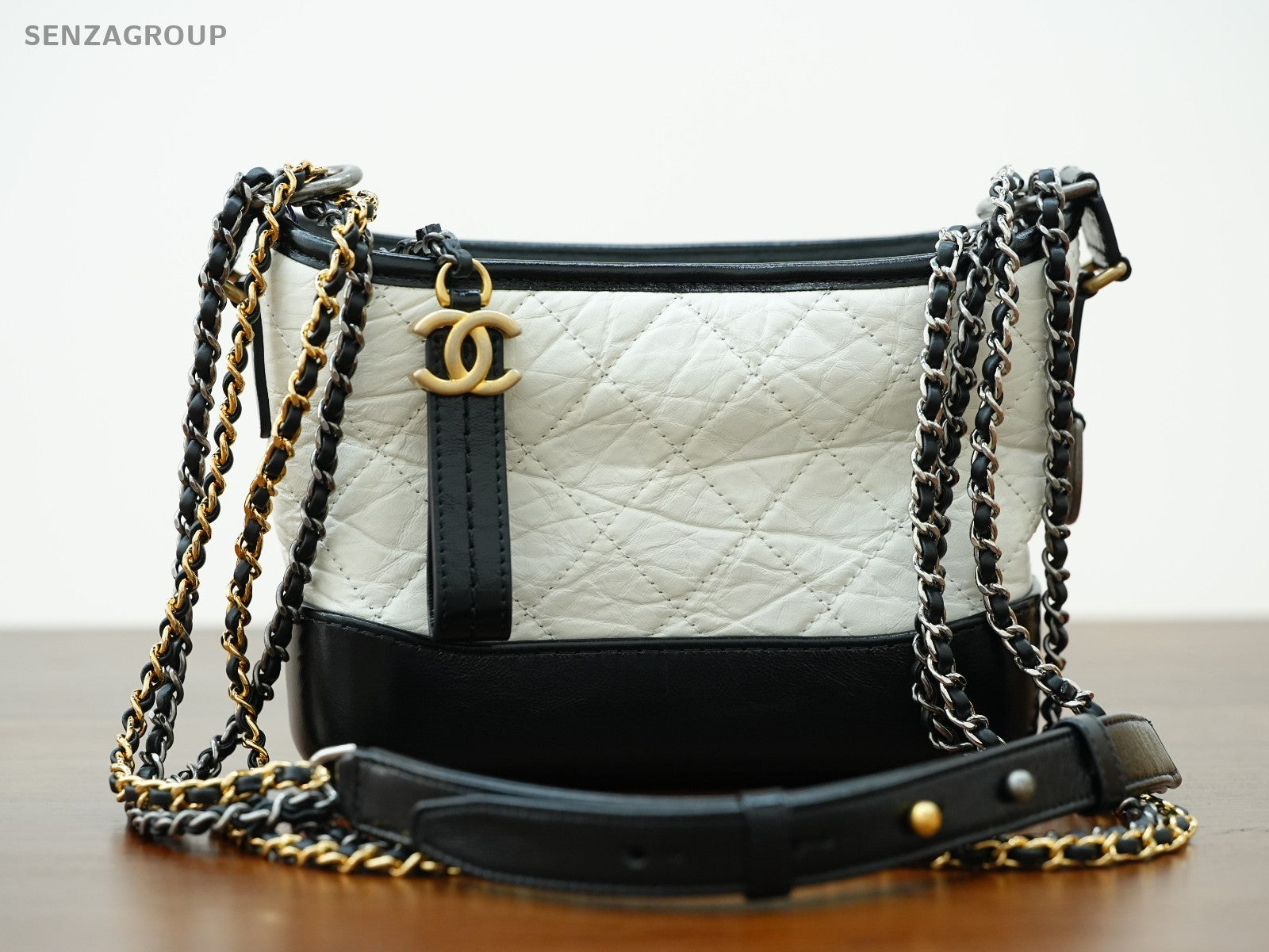 CHANEL Gabrielle PM Chain Strap Shoulder bag White Black Women