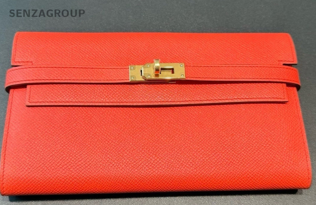 Hermes Kelly long Epsom Leather Wallet Kelly Togo Orange Gold Women Designer