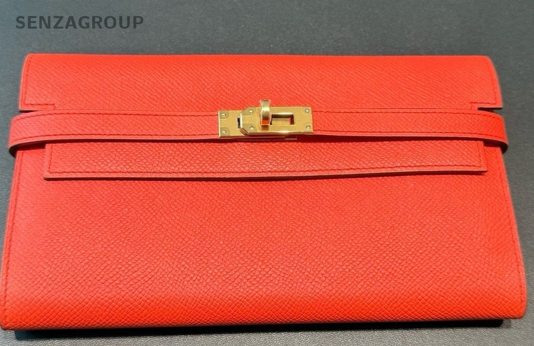 Hermes Kelly long Epsom Leather Wallet Kelly Togo Orange Gold Women Designer