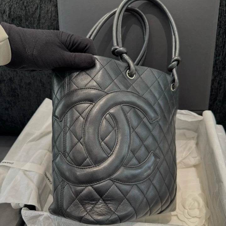 Chanel Cambon Line Calfskin Diamond Bucket Top Handle Shoulder Bag Women D