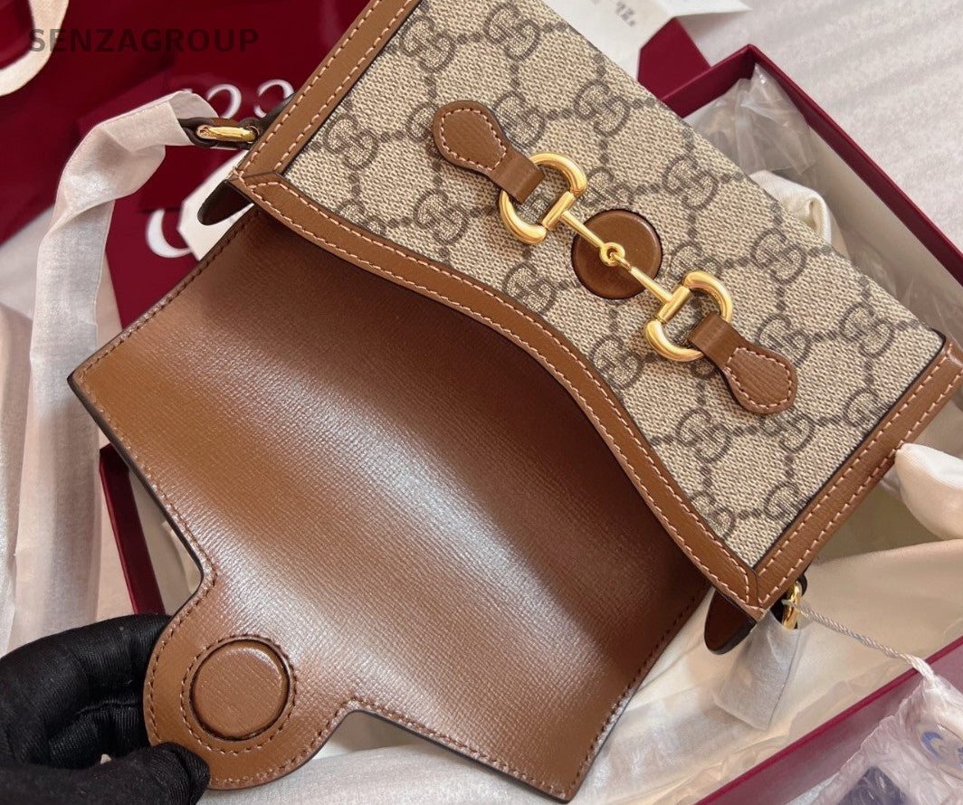 GUCCI Horsebit 1955 Monogram Shoulder bag Crossbody Brown Women Brand NEW