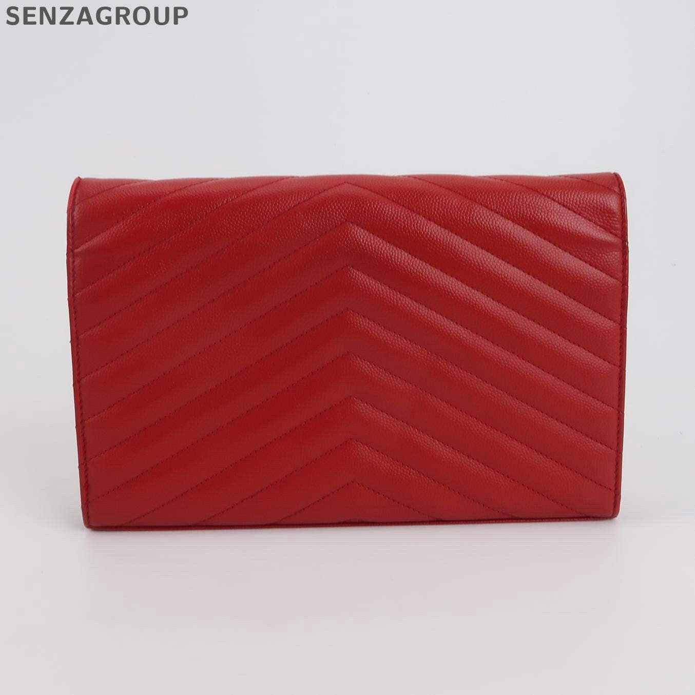 Saint Laurent Envelope Chain Shoulder Crossbody Bag Red Gold Classic Women