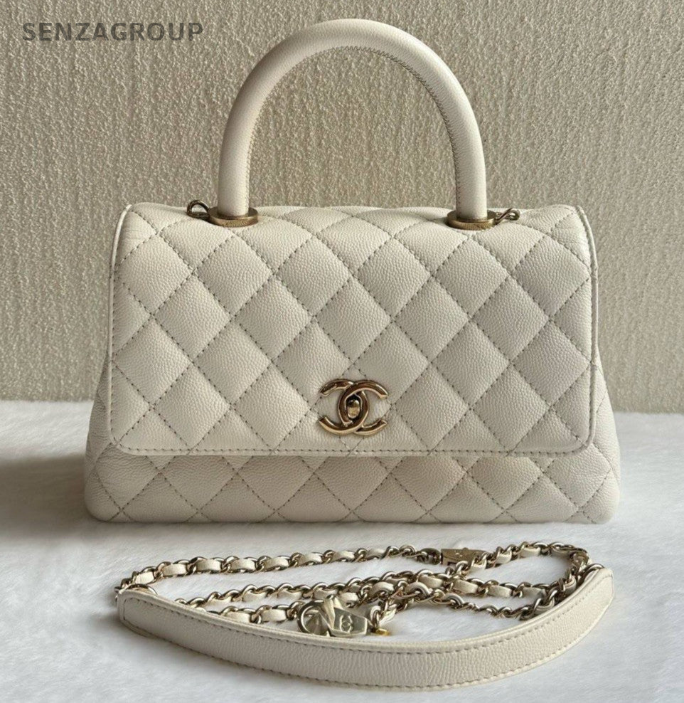 Chanel Coco Handle PM Top Handle Bag Chain Crossbody White Gold Diamond Women