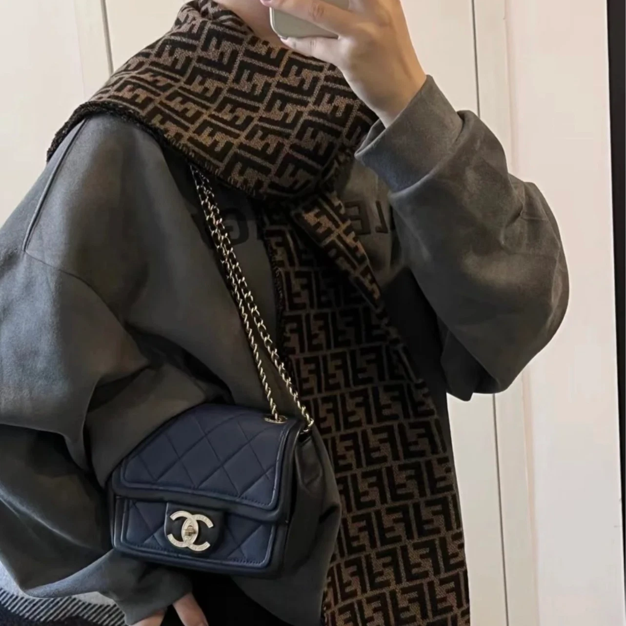 Chanel Classic Flap Chain Shoulder Bag Crossbody Blue Gold Women Diamond