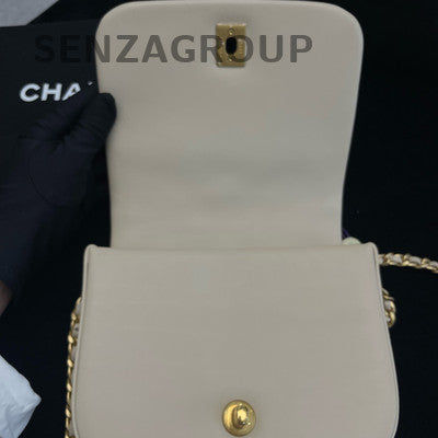 Chanel Mini Flap Bag Lamb Leather White Gold Hardware Chain Shoulder Bag