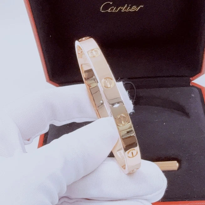 Cartier Love Classic 6.1mm Bangle Bracelet Double Screw 18k Rose Gold Size17
