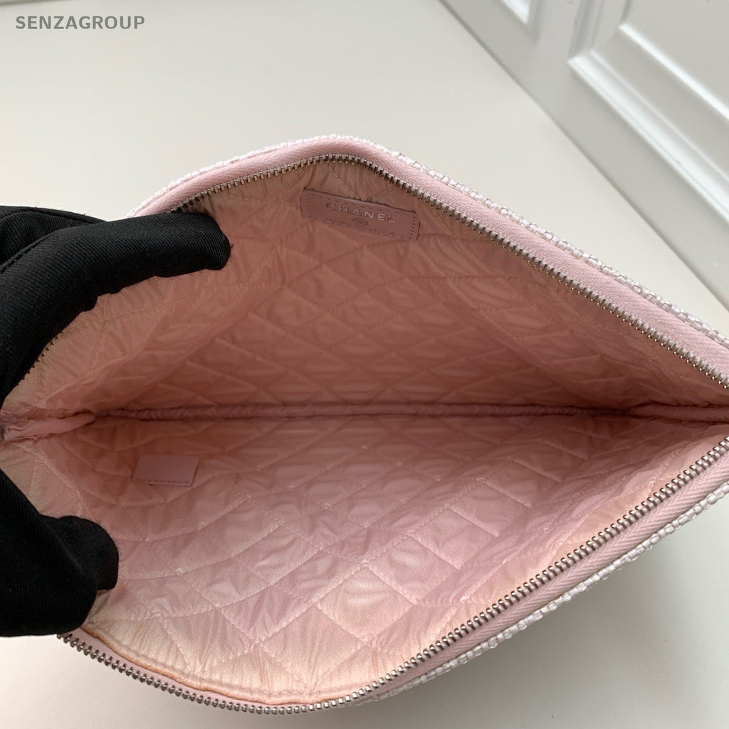 CHANEL Weave Clutch Bag Pink Cute Women