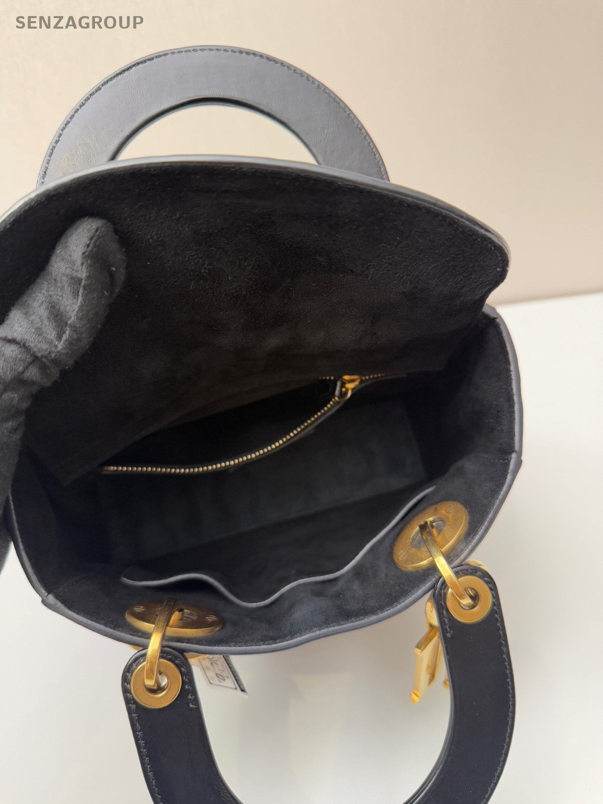 Christian Dior Lady Top Handle Oil-waxed leather 2way Shoulder Handbag Black