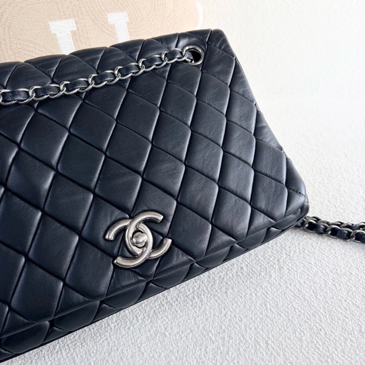 Chanel Classic Flap Chain Lambskin Shoulder Crossbody Black Silver Women