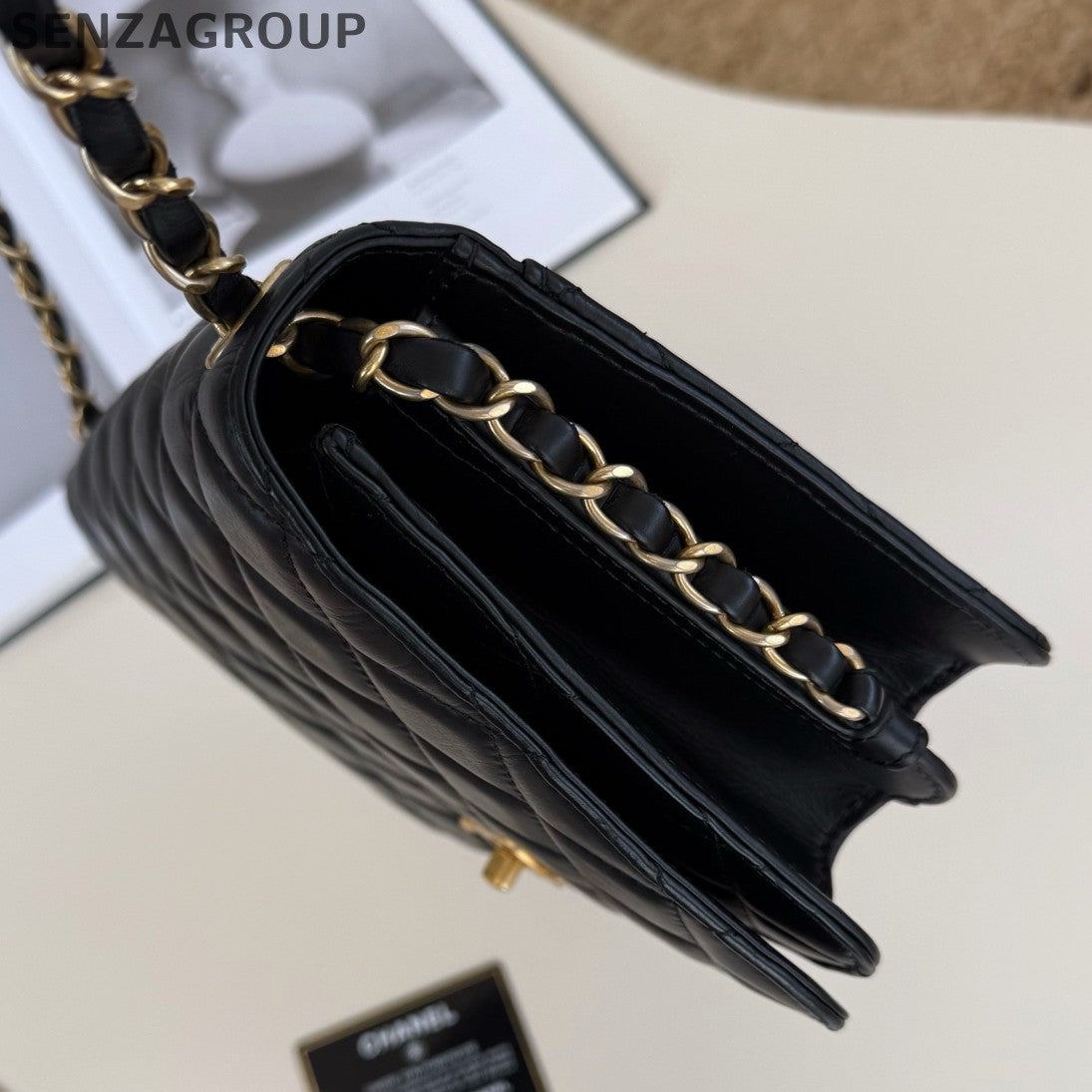 Chanel WOC Chain Shoulder Crossbody Black Gold Diamond Women Classic