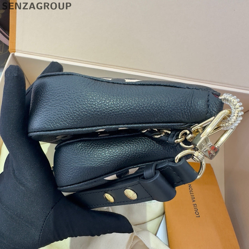 Louis Vuitton Embossed Black Gold Chain Shoulder Crossbody Bag - Classic Women's