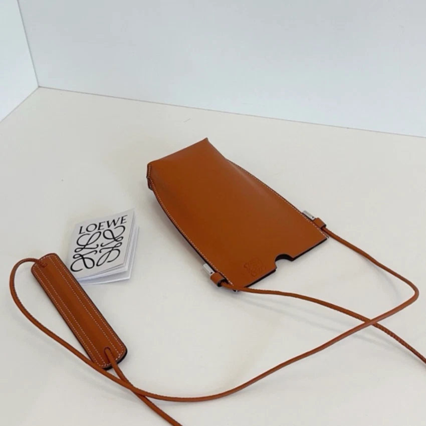 Loewe Calfskin Phone Bag Crossbody Brown Used Women Classic