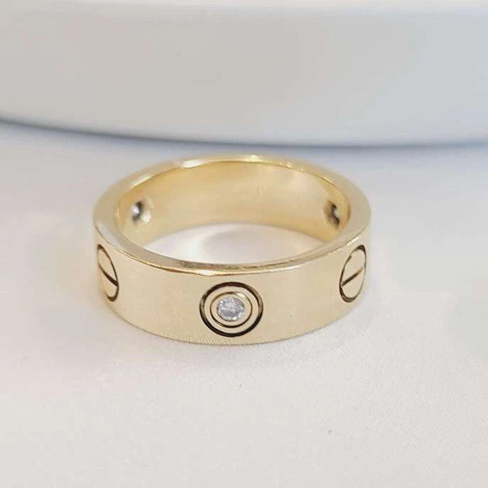 Cartier Love Classic Ring 3Point Diamonds 18k Yellow Gold EU52/US6 5.5mm
