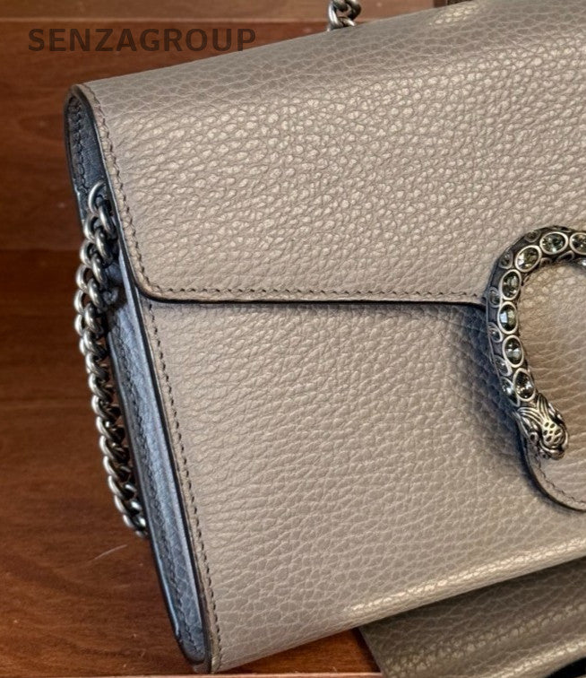 Gucci WOC Calfskin Chain 2Way Shoulder Bag Crossbody Gray Silver Women Classic